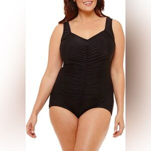 Maxine of Hollywood Swimsuit Women's Plus Size 16 Black Shirred One Piece Beach